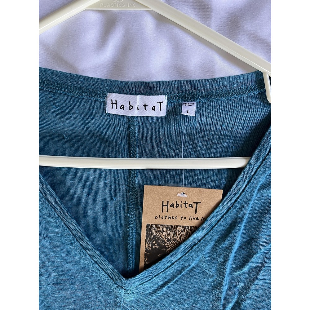 Habitat Shirt Womens Large Teal Linen V Neck 3/4 Sleeve Tunic Top Style 293436 - Picture 7 of 11